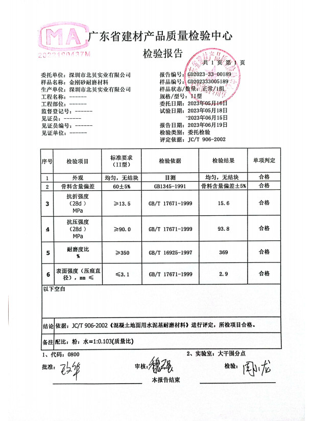 金(jīn)剛砂檢測報(bào)告和(hé)合格